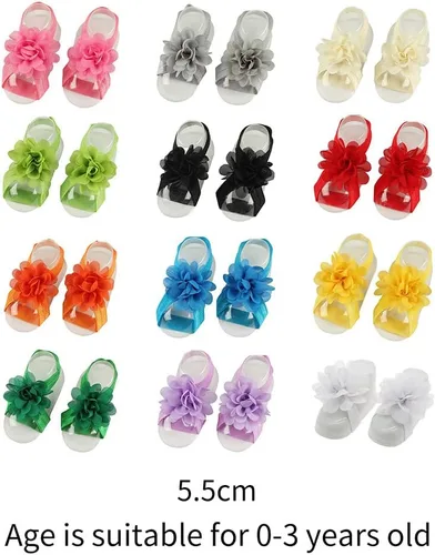 Vista 6 de Eforcase 12 pares de sandalias descalzas para bebé y niña, sandalias descalzas de flores para bebés recién nacidos, niñas pequeñas