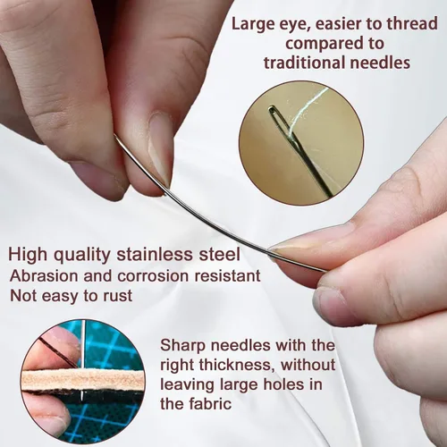 Vista 6 de Agujas de ojo grande para coser a mano, 50 agujas de coser de ojos grandes de alta calidad con enhebradores y tubo de almacenamiento, 5 agujas