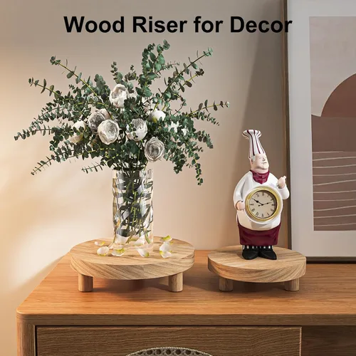 Vista 2 de 3 Piezas Soporte de Madera para Plantas Interior Exterior, Elevador Redondo de Madera para Decoración 6/8/10" Taburete de Madera Soporte