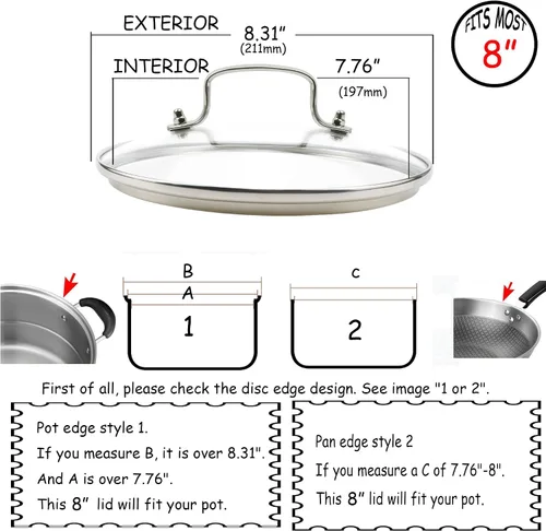 Vista 2 de HEVSTIL Tapa de vidrio templado resistente, tapa de vidrio templado, tapa de olla de vidrio transparente de 8 pulgadas/8.3 in, con mango de acero