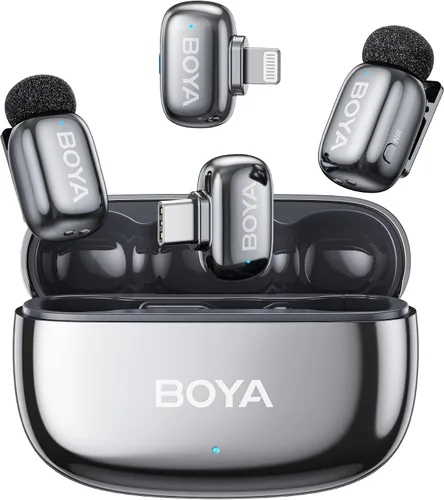 Vista 9 de BOYA Mini 2 Micrófono inalámbrico Lavalier para iPhone 15-17/Android, cancelación de ruido, control de aplicaciones, 48 kHz/24 bits, mini micrófono