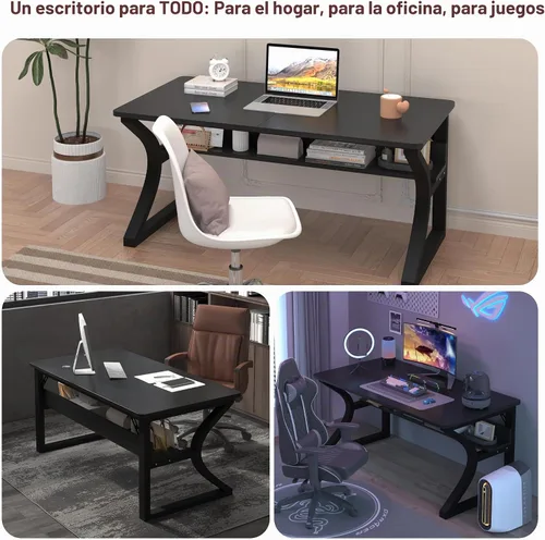 Vista 8 de StarGraph Escritorio para computadora, 47 y 55 pulgadas, parte superior de MDF con patas de metal en forma de U, estilo moderno, rectangular