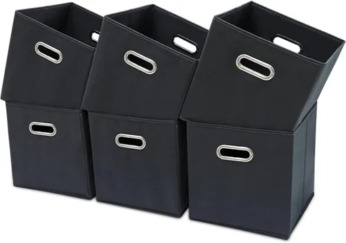 Vista 11 de Contenedores de almacenamiento de tela negra, 13 x 13 x 13 pulgadas, cajas de almacenamiento plegables con doble asa, caja organizadora de tela
