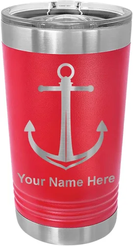 Vista 14 de LaserGram Vaso de pinta aislado al vacío de 16 onzas, ancla de barco, grabado personalizado incluido (negro)