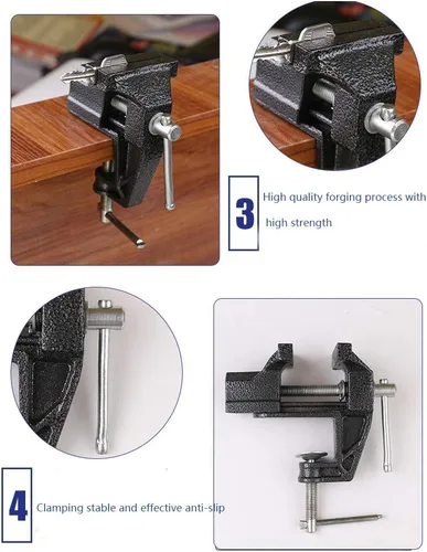 Vista 3 de Mini abrazadera de mesa, tornillo de banco pequeño, nueva fabricación mejorada de hierro fundido, abrazaderas para joyeros y pasatiempos