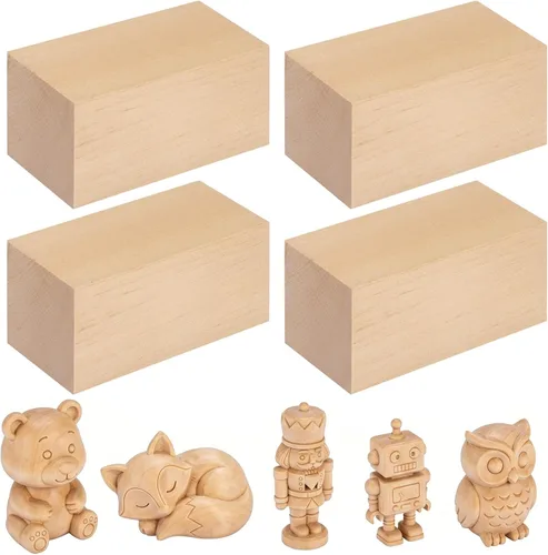 Vista 7 de Bloques de tallado de tilo – Paquete de 2 bloques de madera de lubina de 4 x 4 x 2 pulgadas, kit de tallado de madera para principiantes, espacios