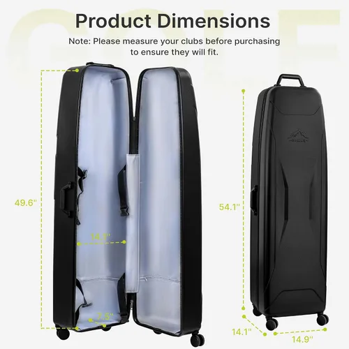 Vista 5 de Funda rígida de viaje de golf con ruedas, diseño de carcasa rígida de PC, impermeable, duradera y de gran capacidad, funda de viaje de golf