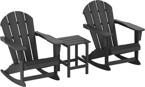 Vista 24 de Malibu - Sillas mecedoras Adirondack para patio al aire libre con juego de mesa auxiliar, gris