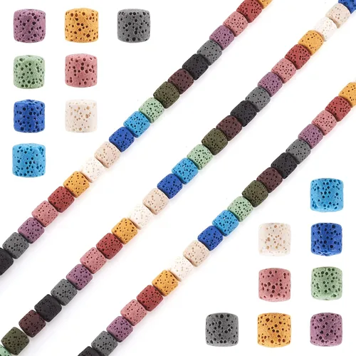 Vista 9 de Craftdady 25 cuentas de piedra de lava negra natural, tubo de columna, piedras preciosas volcánicas, cuentas sueltas para curación de energía