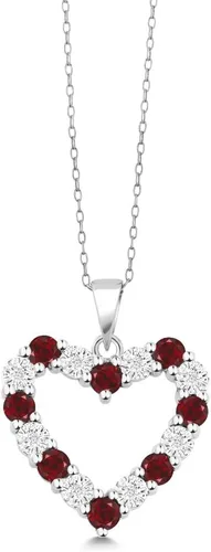 Vista 2 de Gem Stone King Collar con colgante de plata de ley 925 con forma de corazón de granate rojo y diamante blanco para mujer