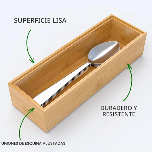Vista 5 de VeyFey Bandeja de cubiertos para cajón, organizador apilable de bambú para cajones de cocina, 9 x 3 x 2 pulgadas, juego de 2