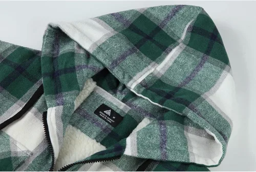Vista 5 de V VALANCH Chaqueta de franela para hombre con capucha, manga larga, abrigo a cuadros con cremallera, sudadera gruesa con 4 bolsillos