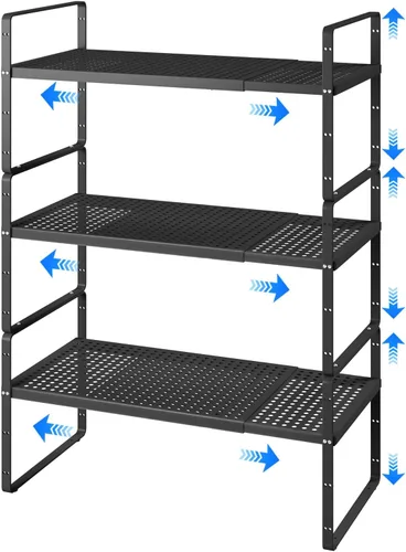 Vista 11 de Organizador de estantes expandibles para gabinete, organizador de estante pequeño de cocina para encimera, despensa, estante de especias
