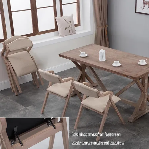 Vista 7 de 2-Pack Folding Chairs with Cushion, Farmhouse Folding Dining Chairs, Linen Padded Foldable Chairs for Dining Room, Parties, Office(Beige)