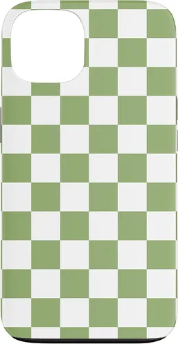 Vista 7 de Funda clásica a cuadros para iPhone 13 Pro Max, color verde salvia y blanco