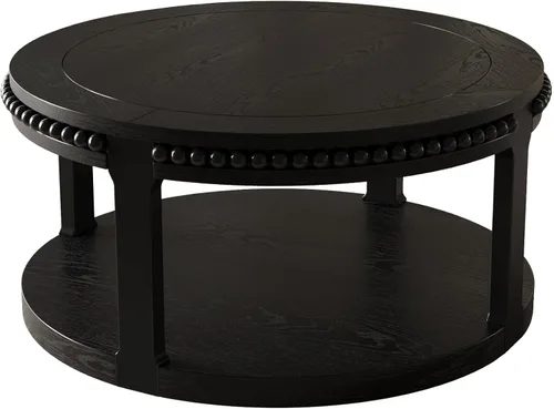 Vista 7 de WILLIAMSPACE Mesa de centro redonda de madera maciza de 31.5 pulgadas con parte superior gruesa de dos niveles, mesa central de madera moderna, mesa