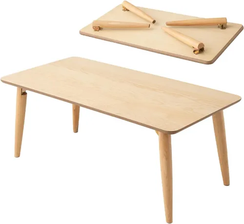 Vista 10 de EMOOR Mesa auxiliar plegable de madera rectangular mediana (17.7 x 31.5 pulgadas), gris claro, mesa baja para sentarse en el suelo, espacio pequeño