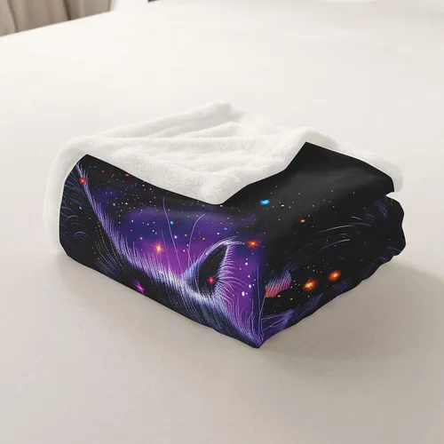 Vista 5 de Manfei Manta Kawaii con estampado de gato estrellado para niños y niñas, decoración de habitación de niños y niñas, manta negra Kawaii animal