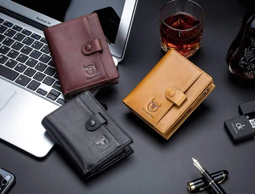 Vista 7 de Cartera de cuero para hombresRFID bloqueo de múltiples tarjetas de viaje de gran capacidad con ventana de identificación