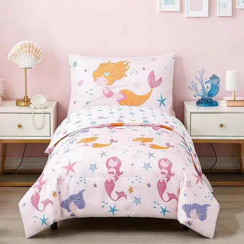 Vista 28 de PERFEMET Juego de cama de 4 piezas para niños pequeños con edredón de autos para niños, reversible, ligero, vehículos azules, juego de cama
