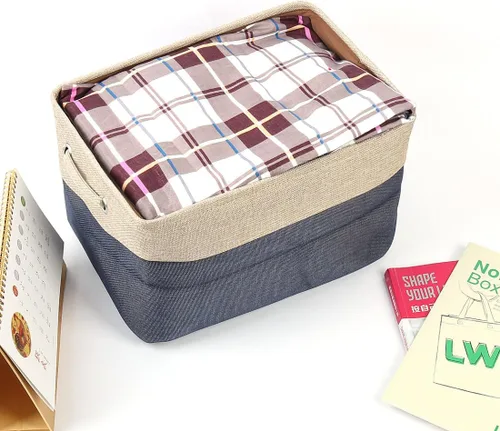 Vista 7 de uxcell Canasta de almacenamiento de tela plegable con asas dobles, contenedores plegables para almacenamiento de ropa de lavandería, organizador