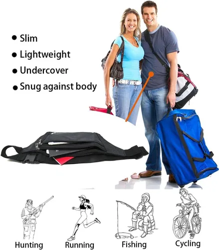 Vista 6 de Bolsa de cintura ultrafino con ranuras c/visualización para tarjeta de crédito, para deportes, aire libre, correr, caminar, viajes.