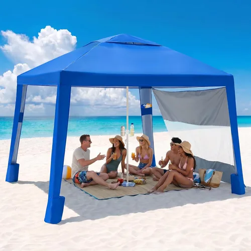 Vista 12 de Sekey Cabaña de playa de 8 x 8 pies - Toldo de playa UPF 50+ de fácil (Classic Stripe)