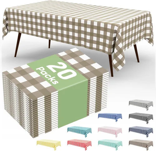 Vista 25 de Smiry Paquete de 3 Manteles Desechables de Cuadros Gingham Color Caqui - 54" x 72" Mantel de Plástico de Servicio Pesado, Cubiertas de Mesa