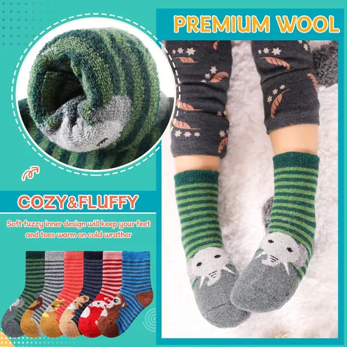 Vista 2 de Calcetines de lana para niños y niñas, de invierno, cálidos, gruesos, térmicos, pesados, para senderismo, equipo de regalo, acogedores, para niños