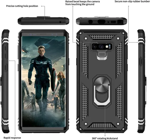Vista 3 de LeYi Funda para Samsung Galaxy Note 9 con protector de pantalla curvado 3D, grado militar, a prueba de golpes, con soporte de anillo y soporte