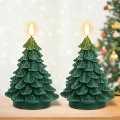 Vista 10 de Velas de Cristal sin Llama de Árbol de Navidad con Control Remoto Temporizador Operadas con Batería Cera Real Mecha 3D LED Parpadeantes Velas