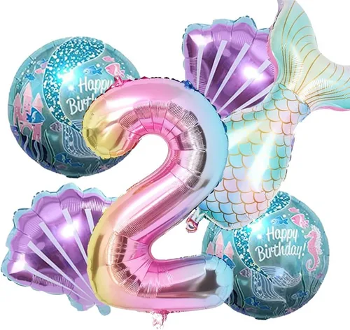 Vista 14 de Kit de decoración de cumpleaños de sirena sdquskin: 6 globos verdes de sirena (número 1) para niñas