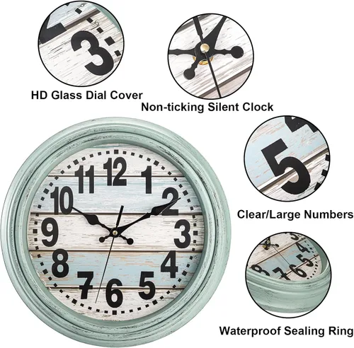 Vista 3 de ZENFUN Reloj de pared rústico de 12 pulgadas, reloj de pared silencioso sin tictac, funciona con pilas, decoración de pared de estilo rústico