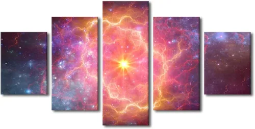 Vista 83 de Pintura en lienzo colorida para sala de estar, 5 paneles, impresiones abstractas sobre lienzo, arte de pared para sala de estar, dormitorio