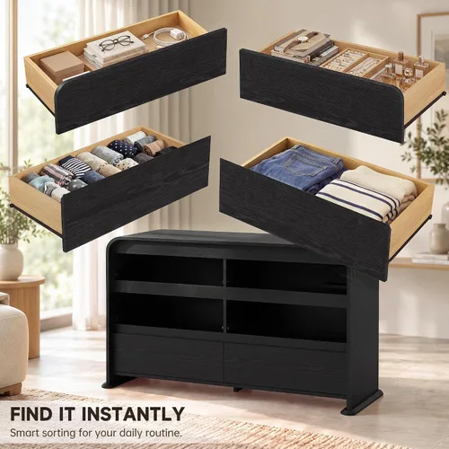 Vista 4 de JUMMICO Cómoda negra para dormitorio, cómoda de madera de 47.2 pulgadas con Negro