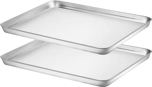 Vista 11 de HKJ Chef - Juego de 2 bandejas para hornear, 2 bandejas de acero inoxidable para hornear y bandejas para horno tostador, tamaño rectangular de 9