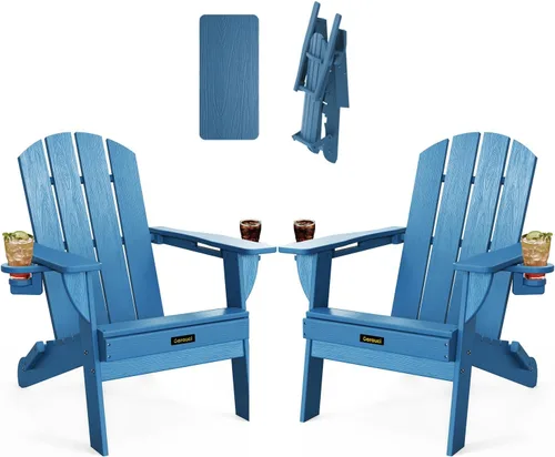 Vista 30 de Silla Adirondack Plegable, Sillas Adirondack de Plástico con Textura de Madera con 2 Portavasos, Silla para Hoguera de HDPE Resistente a