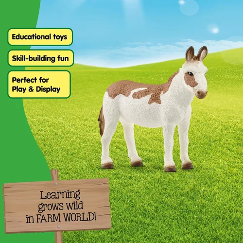 Vista 4 de Schleich Farm World - Figura de animal de burro manchado americano – Juguete de animal de granja altamente detallado y duradero, juego divertido