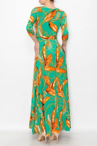 Vista 7 de MadeInUSA - Vestido largo estampado con cuello en V para mujer con mangas 34.