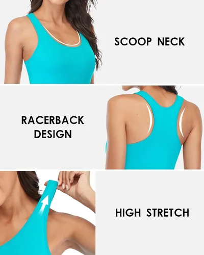 Vista 2 de beautyin Camiseta sin mangas para mujer con sujetador incorporado, espalda cruzada, tops de entrenamiento y yoga, camiseta