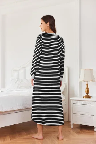 Vista 5 de Ekouaer Camisón largo para mujer con cuello en V, ropa de dormir de longitud completa con bolsillos