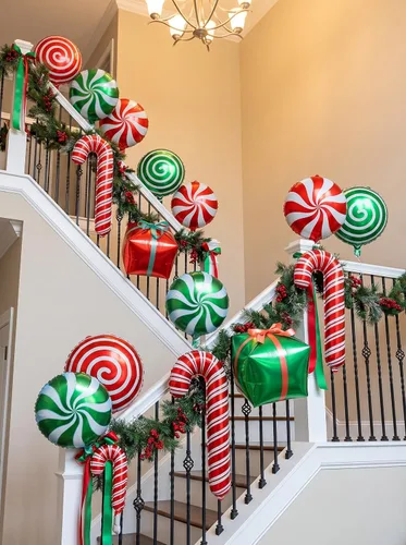 Vista 6 de 32 globos de Navidad, globo de bastón de caramelo de aluminio de Navidad