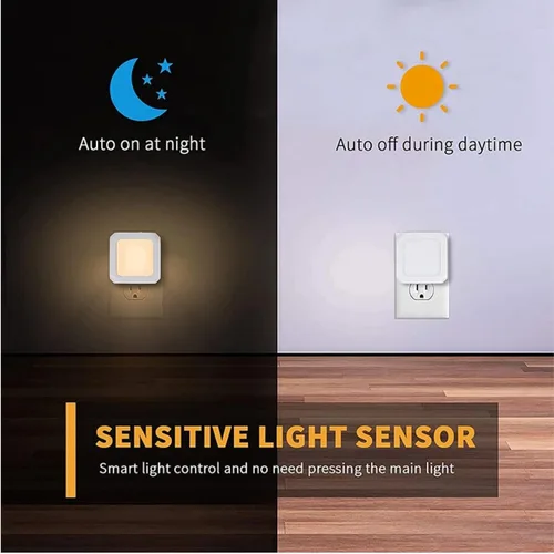 Vista 2 de Luces nocturnas LED enchufables a la pared, 2 luces LED de noche enchufables con sensor automático de atardecer a amanecer, luces nocturnas blancas