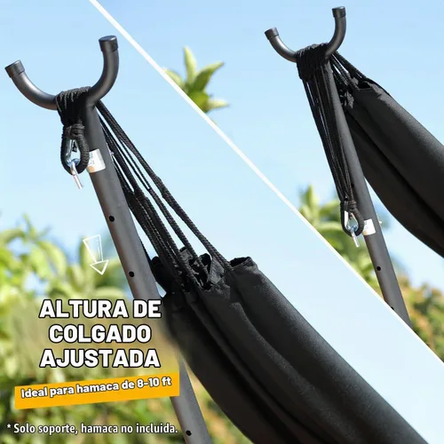 Vista 6 de Hamaca doble con soporte de acero que ahorra espacio, capacidad de 400 libras, soporte de marco de hamaca portátil resistente para hamacas de 9 a 13