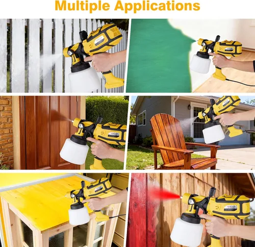 Vista 8 de Pulverizador de pintura, pistola de pulverización HVLP de 1000 W para manchas y muebles, amarillo 1400ML sprayer with 3 brass nozzles, 3 patterns