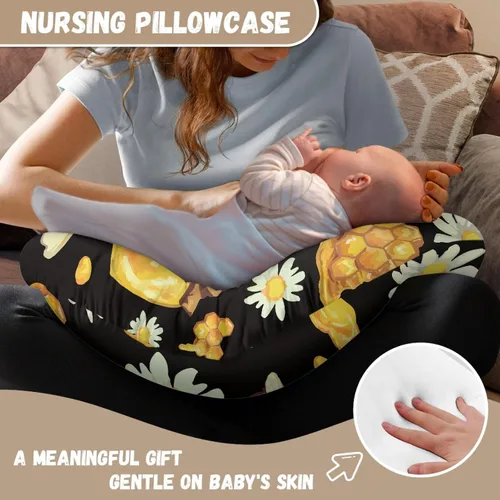 Vista 6 de Forchrinse Bee Daisy - Funda de almohada de lactancia elástica para bebé, fundas de lactancia extraíbles para almohada de lactancia, bonita funda