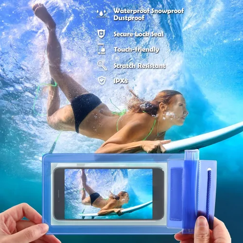 Vista 3 de Flutesan Paquete de 50 bolsas transparentes impermeables para teléfono, funda universal impermeable para teléfono, bolsa seca con cordón