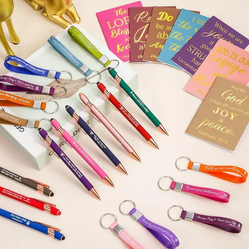 Vista 5 de Estune 36 Pcs Christian Bible Gifts Set Bulk Religious Scripture Notebooks Scripture Quote Inspirational Ballpoint Pens Verse Christmas Keychain