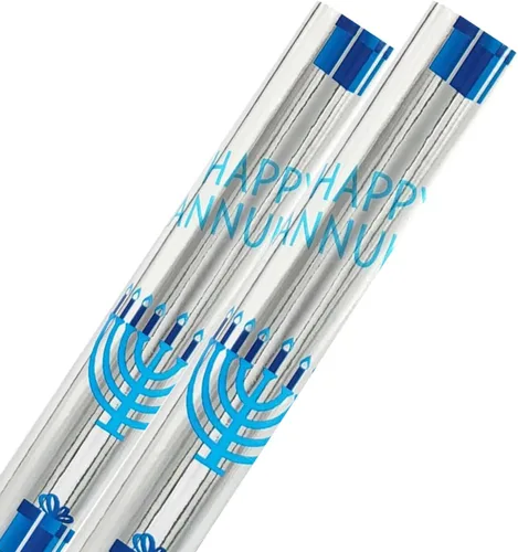 Vista 13 de The Dreidel Company Paquete de 4 Papel de Regalo con Diseño Temático de Hanukkah, Rollo de Chanukah de 17.5" X 180" (15 Pies) Pulgadas Hoja Papel
