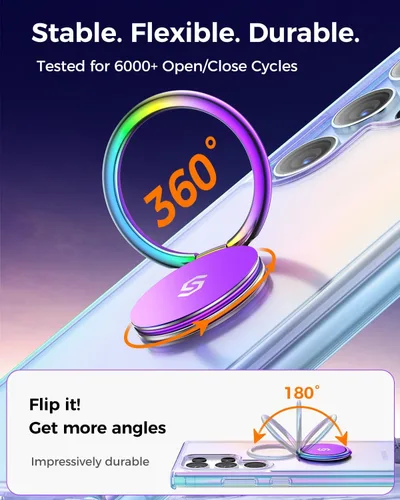 Vista 2 de Syncwire Soporte adhesivo para anillo de teléfono, rotación de 360°, soporte de anillo de dedo para teléfono celular, agarre de metal pulido